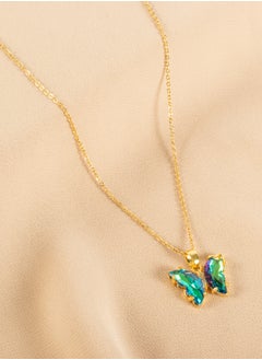 The Black Pearl Accessories Stainless Steel Necklace with a Green Crystal Stone Butterfly  - Image 2