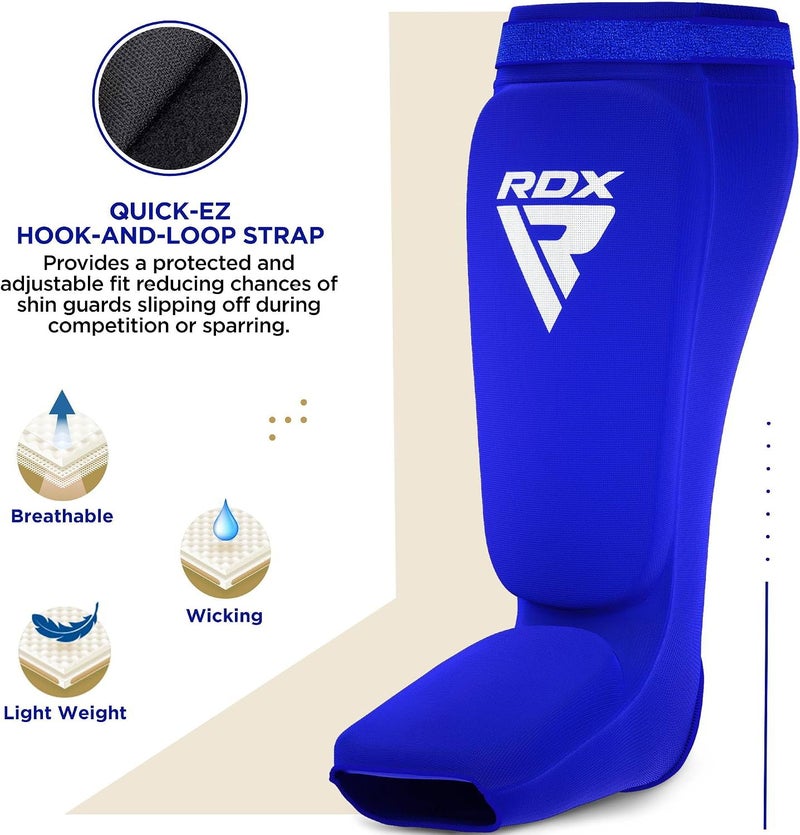 RDX Shin Guards for Kickboxing and Muay Thai - Elasticated Padded Protector -M |Blue/White (HYP-SIUW-M) - Image 4