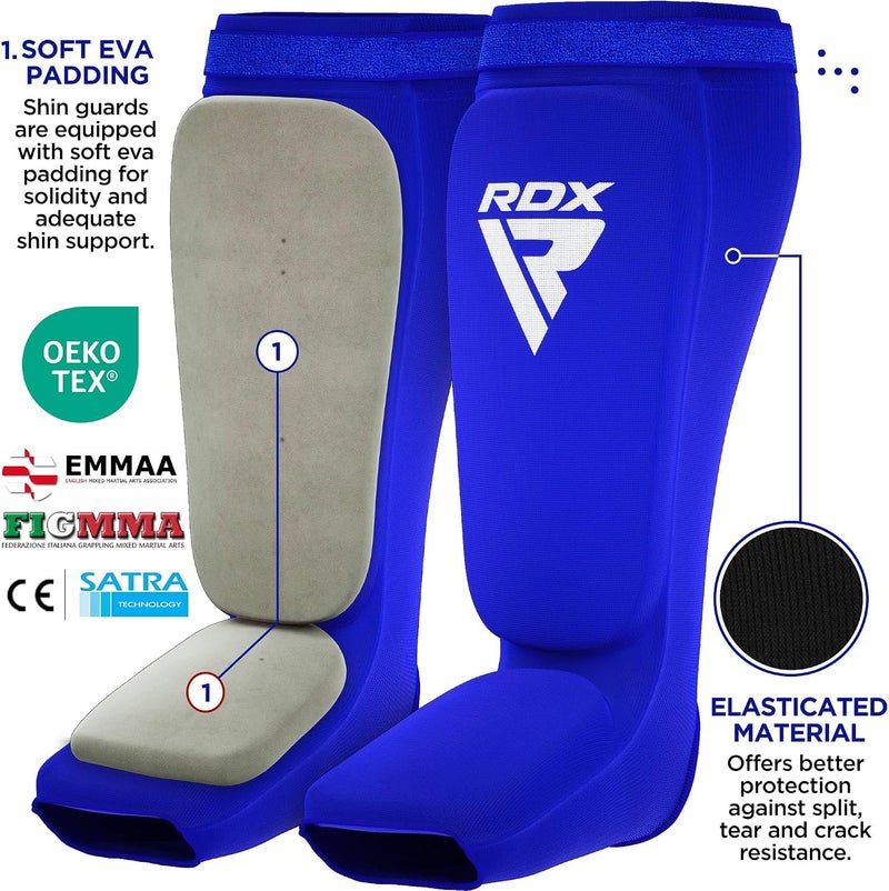 RDX Shin Guards for Kickboxing and Muay Thai - Elasticated Padded Protector -M |Blue/White (HYP-SIUW-M) - Image 2