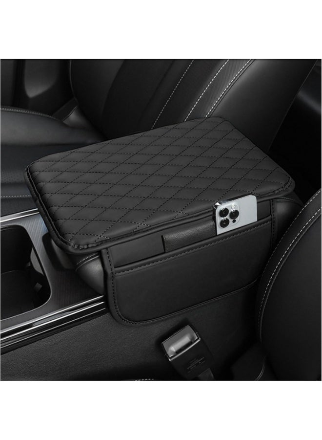 Soofam Upgraded Car Center Console Cover,Microfiber Leather Car Armrest Cover Cushion with 2 Storage Bags,Car Armrest Storage Box Car Interior Accessories for Most Vehicles (Black) - Image 1