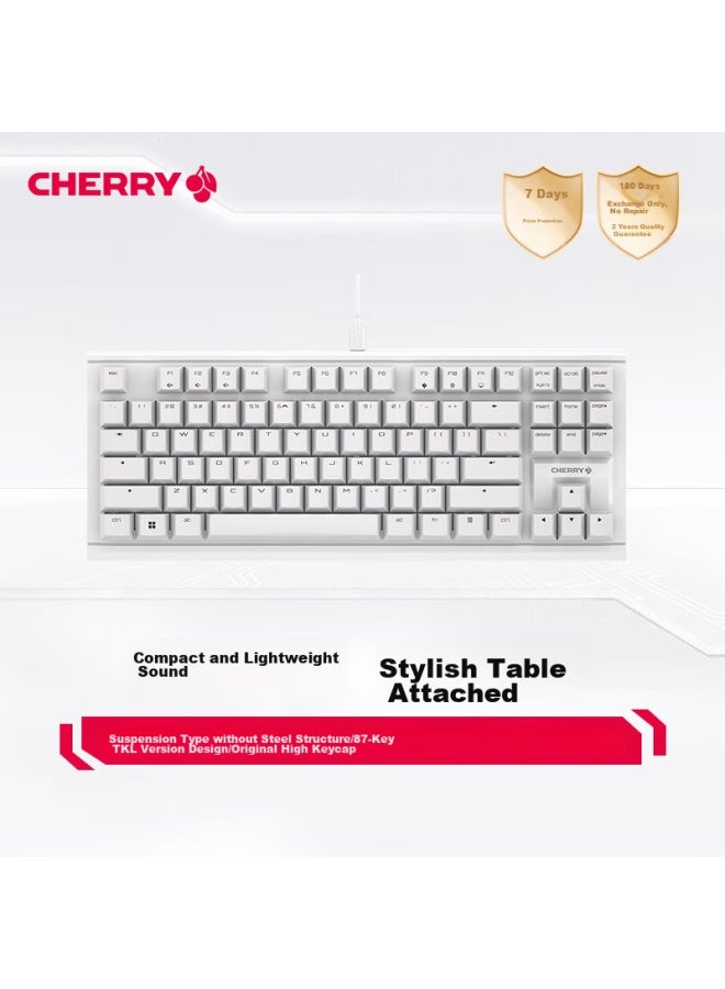 Cherry Mx1.1 Mechanical Keyboard, G80-3910 Gaming Keyboard, Floating Non-steel Structure, 87-key Wired Keyboard, Computer Keyboard, White, Red Switch - Image 1