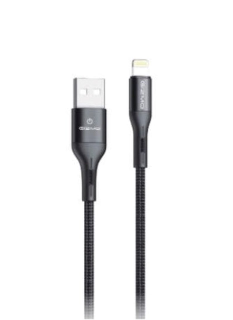 Gizmo Braided USB-A to Lightning Cable / For Charging and Data Transfer / Support Fast Charging / Made of Durable and Resistant Fabric / Supports all Lightning Charging Devices - Black  - Image 1