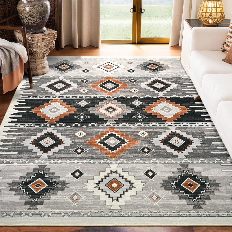 B BENRON Western Rugs for Living Room, Non Slip Area Rugs for Bedroom Dining Table Kitchen, Washable Aesthetic Boho Rug for Home Decor, 5ft x 7ft, Cream, Beige, Grey, Orange - Image 1