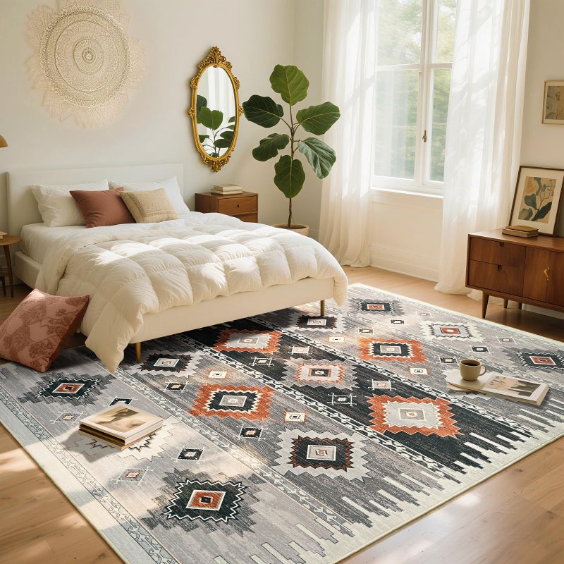 B BENRON Western Rugs for Living Room, Non Slip Area Rugs for Bedroom Dining Table Kitchen, Washable Aesthetic Boho Rug for Home Decor, 5ft x 7ft, Cream, Beige, Grey, Orange - Image 2