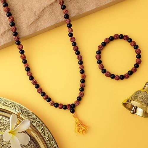 Divine Hindu Karungali & Rudraksha Set of Mala & Bracelet | Natural Ebony Wood & Sacred Rudraksha Beads, Handcrafted Spiritual Jewelry | Meditation, Pooja, Protection | For Men & Women - Image 2