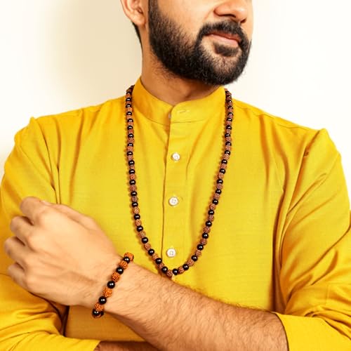 Divine Hindu Karungali & Rudraksha Set of Mala & Bracelet | Natural Ebony Wood & Sacred Rudraksha Beads, Handcrafted Spiritual Jewelry | Meditation, Pooja, Protection | For Men & Women - Image 4