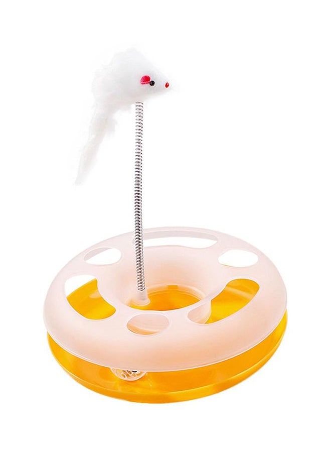 لعبة القطط هابي سيركل مع مجرى الكرات وفأر زنبركي رائع أبيض/أصفر/فضي