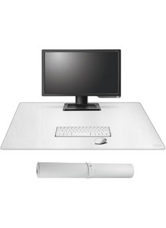 Cacoy Leather Desk Pad, Large Gaming Mouse Pad, 90x50cm Computer Desk Mat, Waterproof Desk Mats on Top of Desks, Dual-Side Desk Blotter (White)