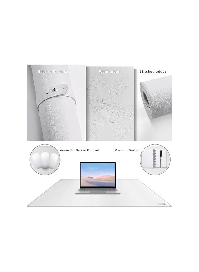 AMGREEN - Cacoy Leather Desk Pad, Large Gaming Mouse Pad, 90x50cm Computer Desk Mat, Waterproof Desk Mats on Top of Desks, Dual-Side Desk Blotter (White) - Image 1