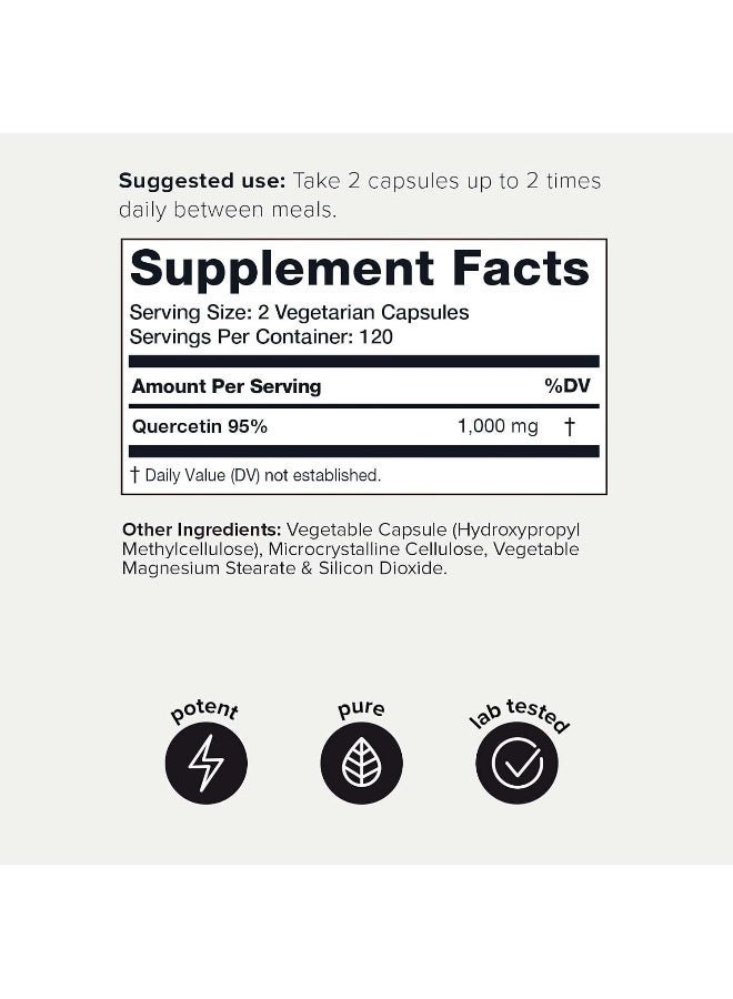 Toniiq Ultra High Purity Quercetin Capsules - 95%+ Highly Purified and Bioavailable - 1000mg Per Serving - 240 Capsules Quercetin Supplement - Image 2