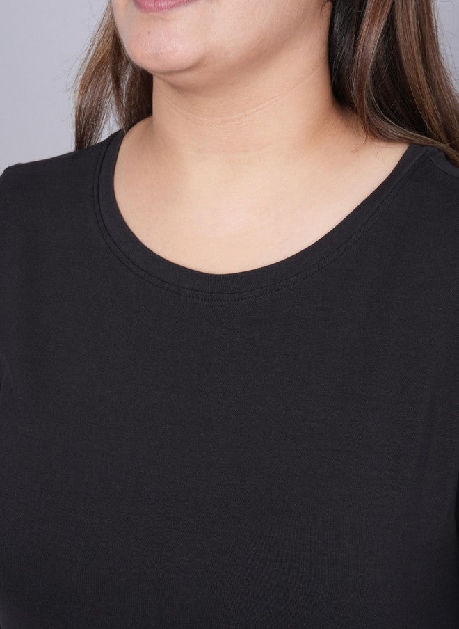 Mlada Store Mlada Women Stretchable Round Neck Slim Fit Solid Cotton T-shirt - Image 2