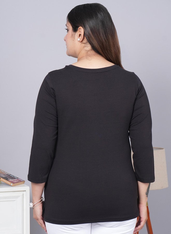 Mlada Store Mlada Women Stretchable Round Neck Slim Fit Solid Cotton T-shirt - Image 4