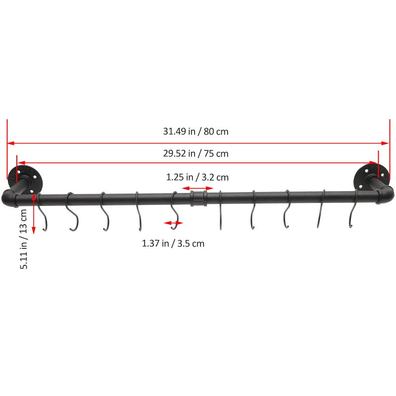حامل معدني للحلل والمقالي مثبت على الحائط مع خطاطيف، مقاس 13x80 سم، منظف ومرتب مطبخ موفر للمساحة - Image 3