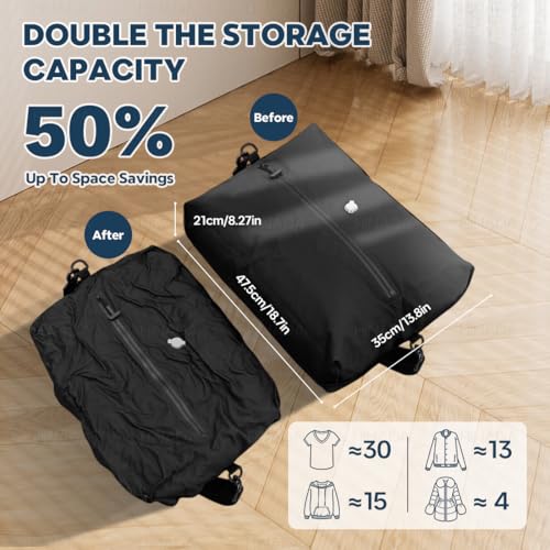 HiNADA Vacuum Bags for Travel Luggage with Wireless Pump, Travel Pack Vacuum Kit for Carry On Suitcases and Backpack, Vacuum Seal Packing cube for Cloth Packing (2PC + PUMP) - Image 2