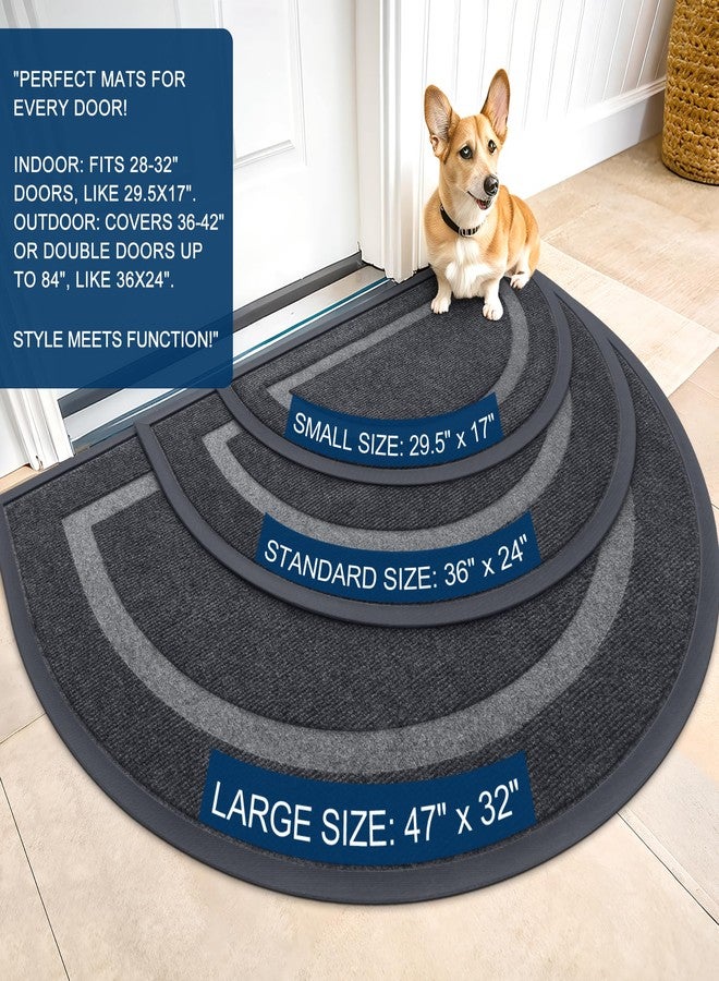 OLANLY Half Circle Door Mat Indoor Outdoor Entrance Welcome, Waterproof All-Season, All-Weather Doormat, Sturdy Natural Rubber, Low Profile, Easy Clean Patio Porch Entryway Mat, 29.5x17, Grey - Image 2