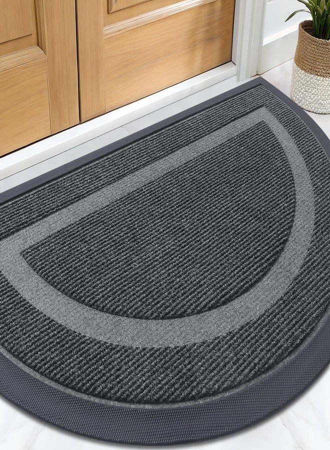 OLANLY Half Circle Door Mat Indoor Outdoor Entrance Welcome, Waterproof All-Season, All-Weather Doormat, Sturdy Natural Rubber, Low Profile, Easy Clean Patio Porch Entryway Mat, 29.5x17, Grey - Image 1