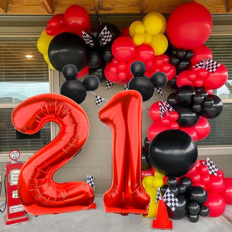 LEBERY Mouse Number 2 Balloon 40 Inch Red Number 2 Balloon Mini Mouse Head Balloons for 2nd Birthday Party, Black Red Large Numeral Two Foil Balloons for Baby Shower Anniversary Supplies Decoration - Image 2