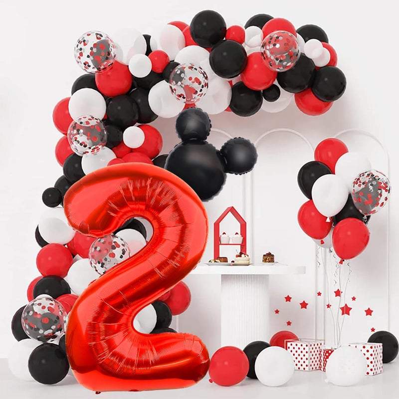 LEBERY Mouse Number 2 Balloon 40 Inch Red Number 2 Balloon Mini Mouse Head Balloons for 2nd Birthday Party, Black Red Large Numeral Two Foil Balloons for Baby Shower Anniversary Supplies Decoration - Image 4