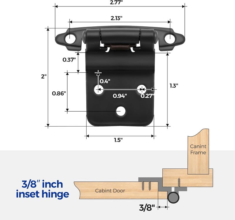 Ravinte 6 Packs (3 Pairs) 3/8" Inset Matte Black Cabinet Hinge,Self Closing Hinges for Kitchen/Bathroom/Furniture Cabinets & Doors,Decorative Cabinet Hardware Kitchen Cabinet Hinges with Door Bumper - Image 2