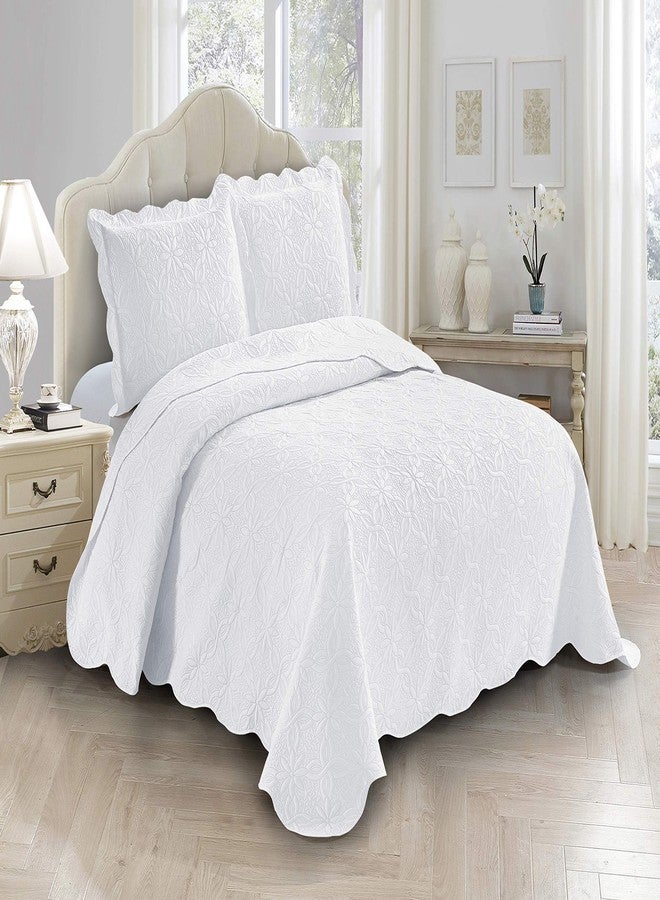 Fancy Linen 3pc Embossed Coverlet Bedspread Set Oversized Bed Cover Solid Floral Daisy Pattern New # Allis (King/California King, White) - Image 1