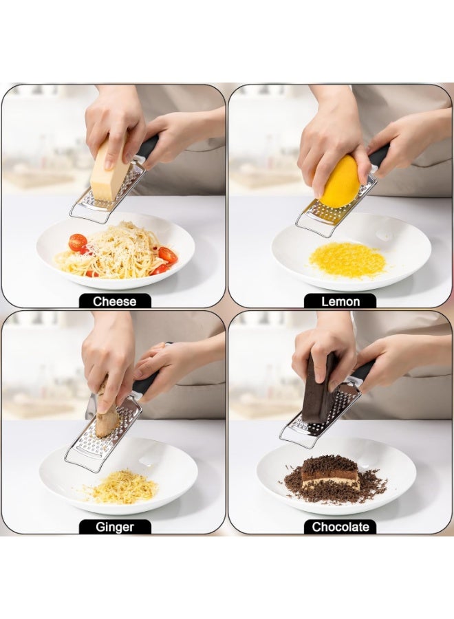 Professional Cheese Graters for Kitchen Stainless Steel Handheld, Metal Lemon Zester Grater With Handle For Cheese, Chocolate, Spices, Kitchen Gadgets And Tools, Soft Grip Handle, Black - Image 2