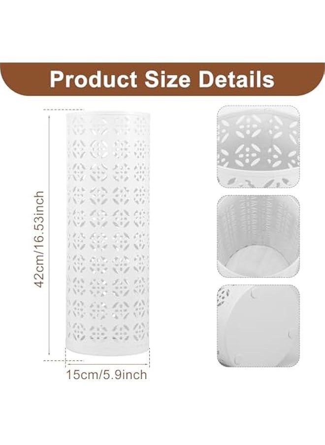 Generic - Umbrella Stand for Entryway, Metal Umbrella Holder, Freestanding Umbrella Stand Round Umbrella Holder Bin Waterproof Umbrella Storage Rack Indoor Walking Stick Holder for Home Entryway(15*42cm,White - Image 1