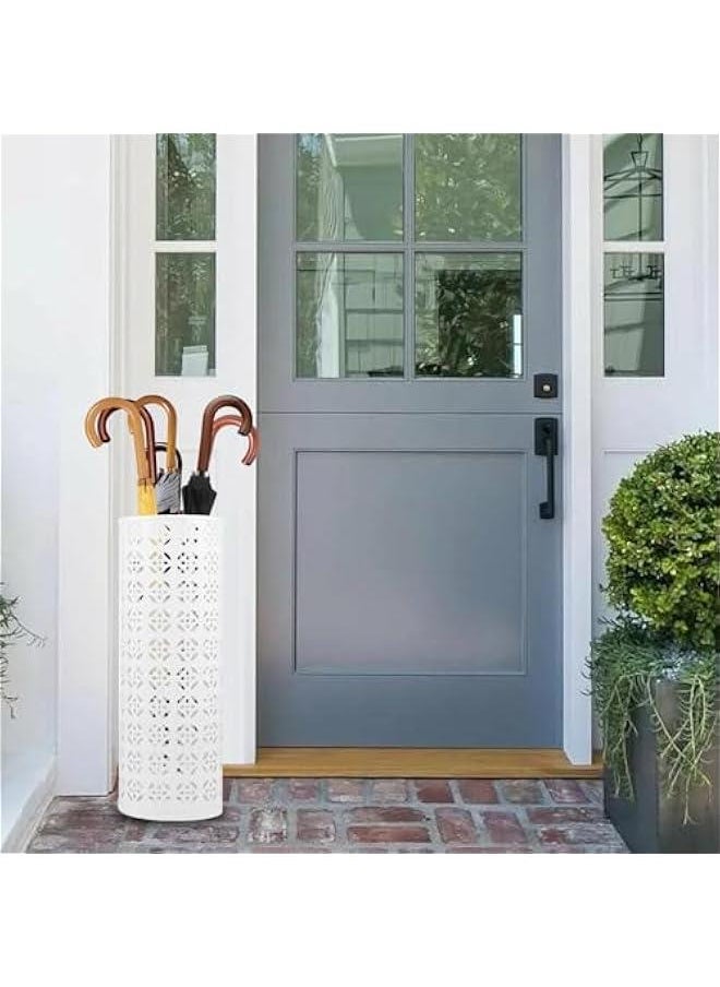 Generic - Umbrella Stand for Entryway, Metal Umbrella Holder, Freestanding Umbrella Stand Round Umbrella Holder Bin Waterproof Umbrella Storage Rack Indoor Walking Stick Holder for Home Entryway(15*42cm,White - Image 1