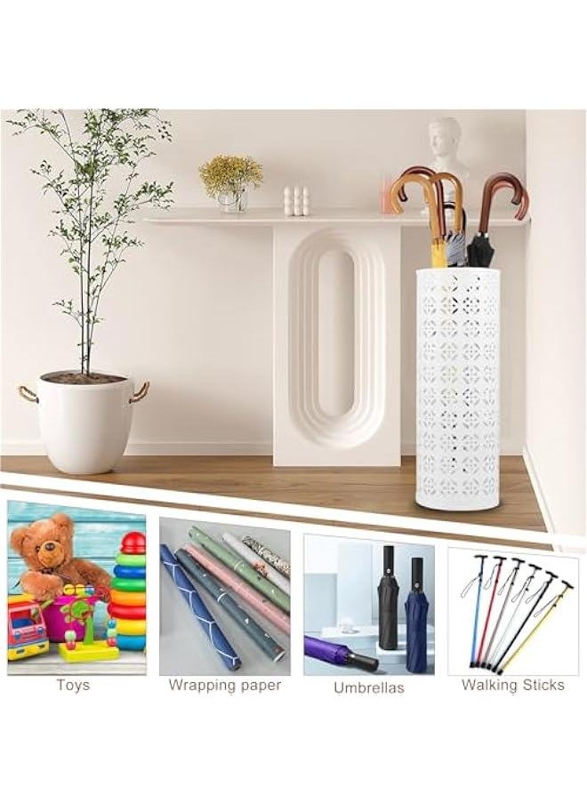 Generic - Umbrella Stand for Entryway, Metal Umbrella Holder, Freestanding Umbrella Stand Round Umbrella Holder Bin Waterproof Umbrella Storage Rack Indoor Walking Stick Holder for Home Entryway(15*42cm,White - Image 1