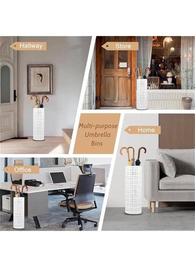 Generic - Umbrella Stand for Entryway, Metal Umbrella Holder, Freestanding Umbrella Stand Round Umbrella Holder Bin Waterproof Umbrella Storage Rack Indoor Walking Stick Holder for Home Entryway(15*42cm,White - Image 1