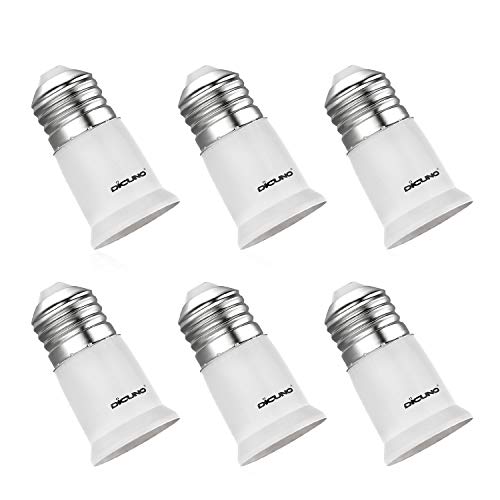 DiCUNO E26 to E26 Socket Extender 3CM118IN Socket Extension 165 HeatResistant No Fire Hazard Standard Light Bulb Base Extension 6Pack