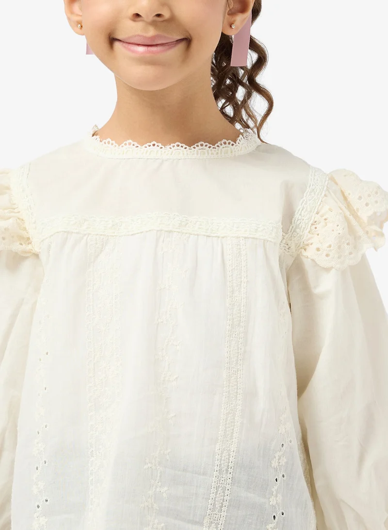 Pinata  Lace Frill Shoulder Blouse for Women | Best Price UAE