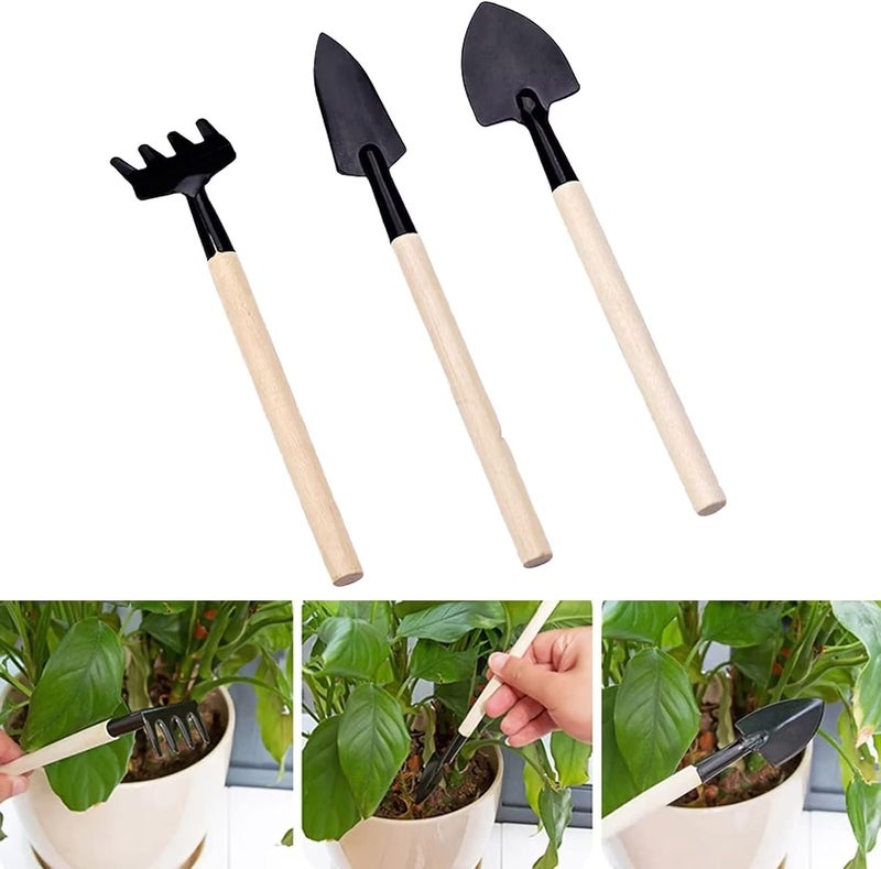 Typutomi Mini Garden Tool Set of 3, Indoor Hand Planting Tools Small Spade Rake Succulent Soil Tools for Transplanting Seedlings, Vegetable Seedlings - Image 2