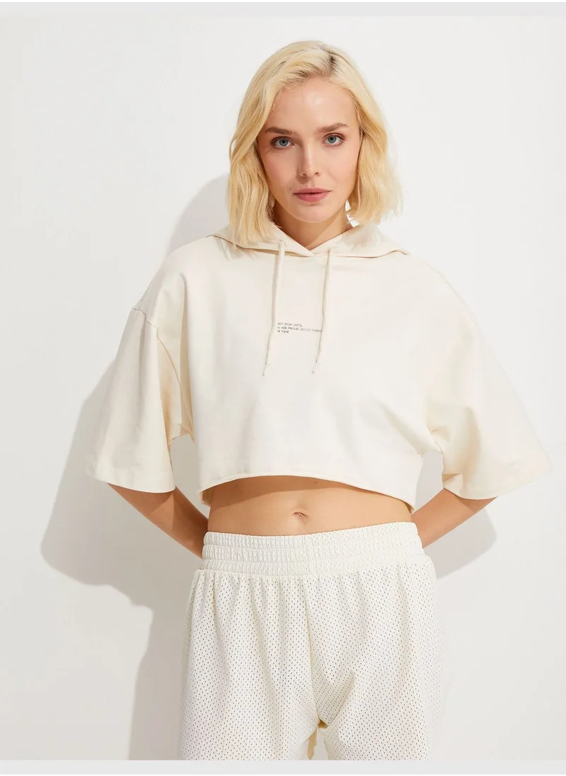 KOTON Short Sleeve Crop Hoodie