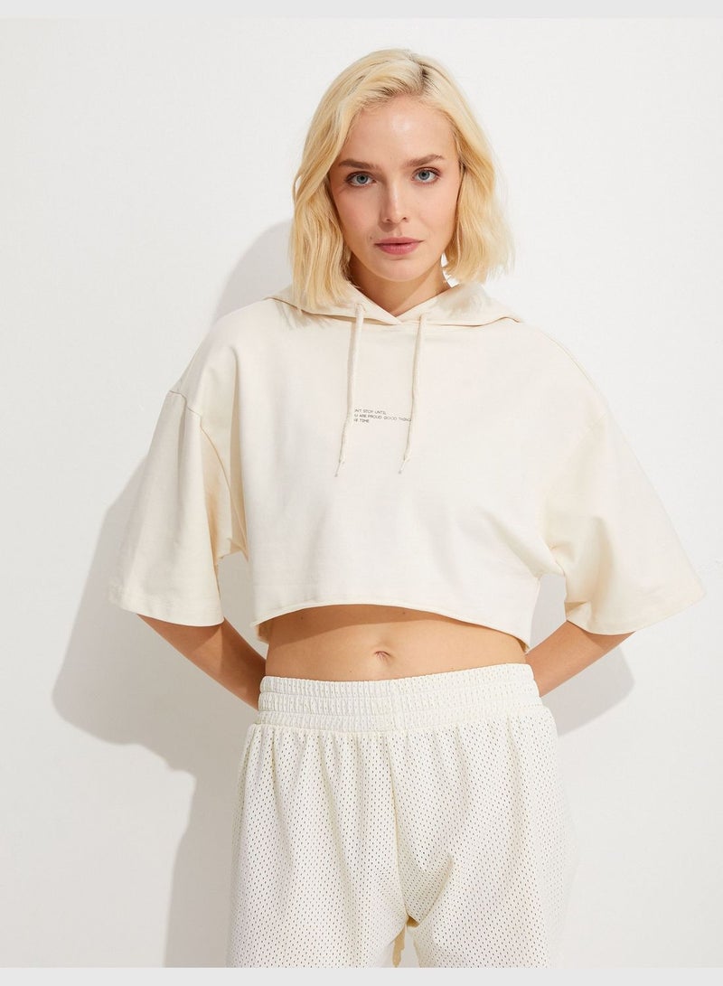 KOTON Short Sleeve Crop Hoodie - Image 2