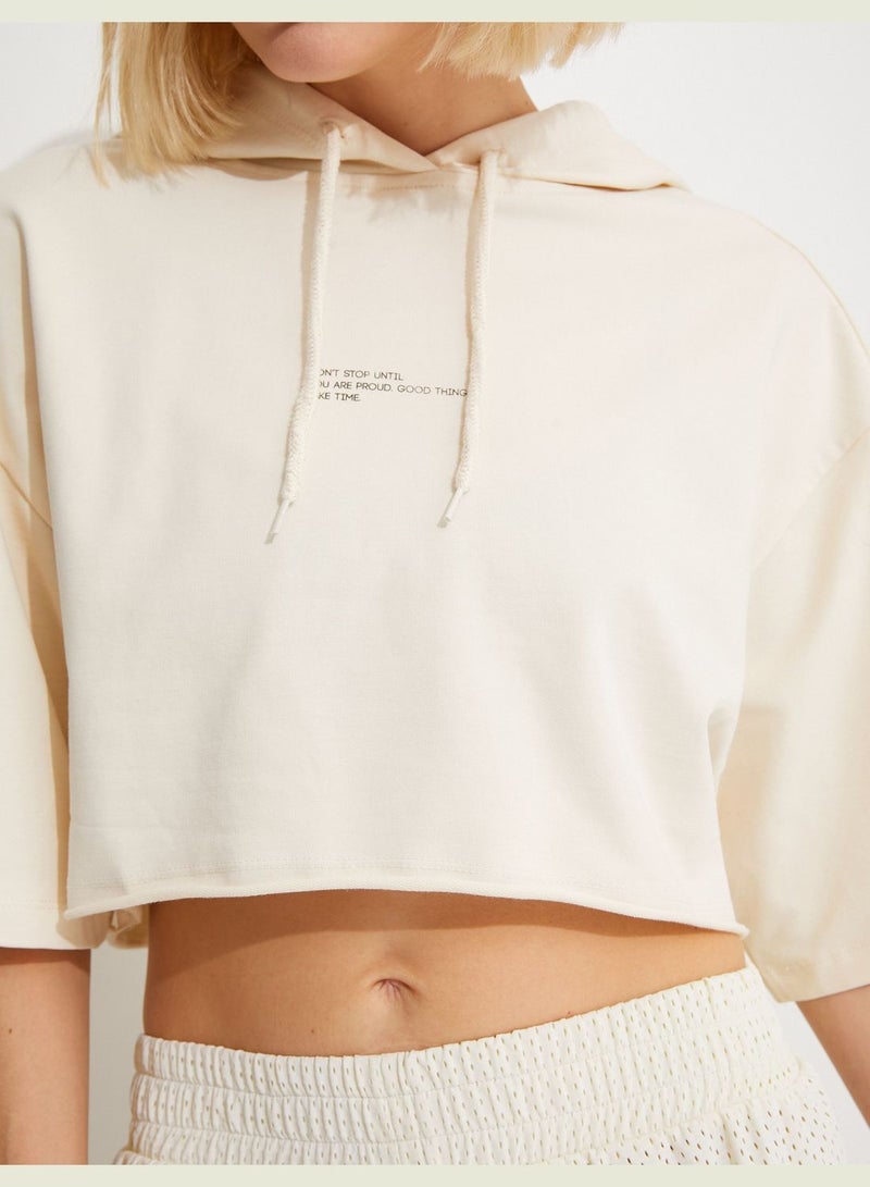KOTON Short Sleeve Crop Hoodie - Image 5