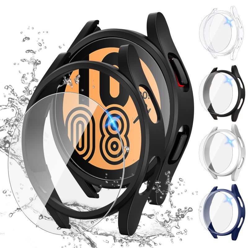 Tensea [4+4Pack for Samsung Galaxy Watch FE 2024/5 2022/4 2021 Screen Protector Case 40mm Accessories, Hard PC Bumper/HD Anti-Fog Tempered Glass Protective Film, Face Cover Set - Image 1