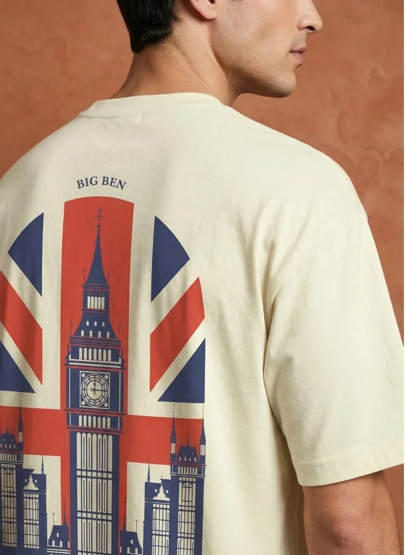 NOBERO Bone White Men Oversized Graphic Printed T-shirt for Men | Best Price UAE