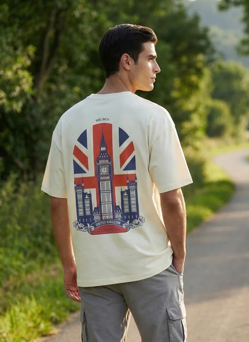 NOBERO Bone White Men Oversized Graphic Printed T-shirt for Men | Best Price UAE