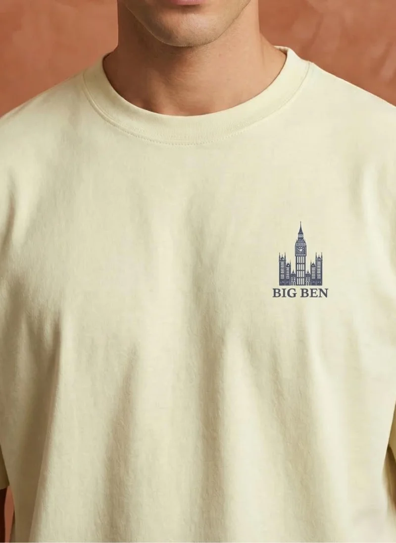 NOBERO Bone White Men Oversized Graphic Printed T-shirt for Men | Best Price UAE