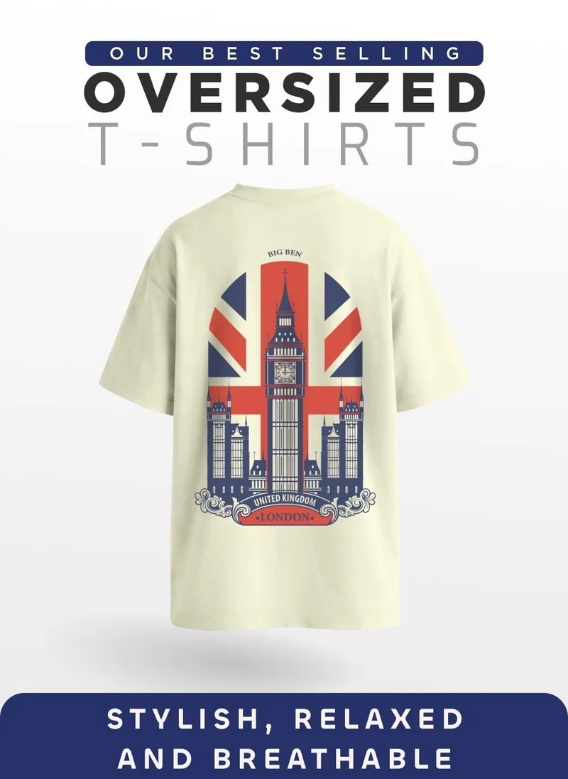 NOBERO Bone White Men Oversized Graphic Printed T-shirt for Men | Best Price UAE