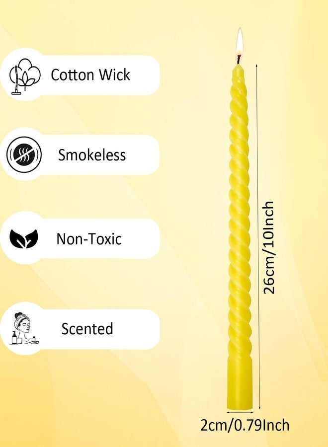LUCES Paraffin Wax Yellow Spiral Candles Stick Taper Smokeless Dripless Scented Twisted for Party Home Dinner Table Decor Set of 4 Burn Time 8 Hour - Image 4