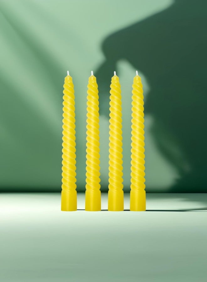 LUCES Paraffin Wax Yellow Spiral Candles Stick Taper Smokeless Dripless Scented Twisted for Party Home Dinner Table Decor Set of 4 Burn Time 8 Hour - Image 3