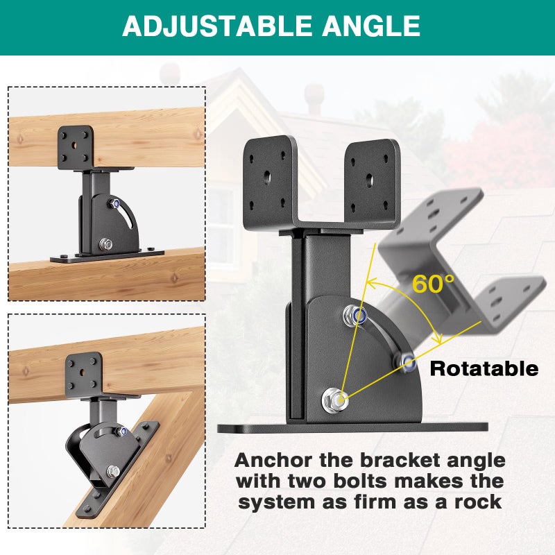 Antsky Pergola Brackets 4x4 (Actual Size:3.5"Ã—3.5") Adjustable Angles Saddle Roof Riser Brackets for Patio Cover 304 Stainless Steel Pergola Bracket Kit Patio Roof Riser Patio Kit, 3Pack - Image 2