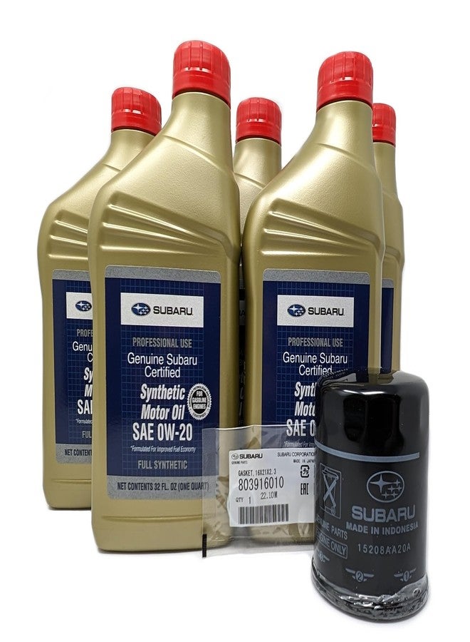 Subaru Forester Outback Impreza Ascent Legacy Crosstrek Oil Change Kit - Filter - Gasket - & 5 Qts Synthetic Motor Oil SAE 0W-20