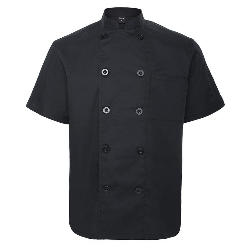 TopTie Unisex Short Sleeve Chef Coat Jacket, Black - Image 1