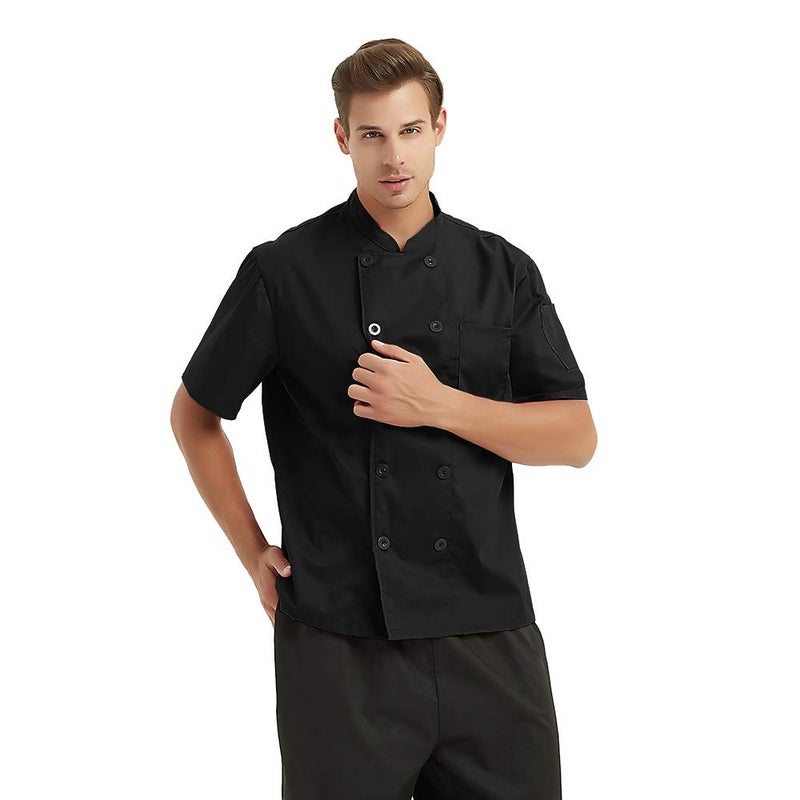 TopTie Unisex Short Sleeve Chef Coat Jacket, Black - Image 4