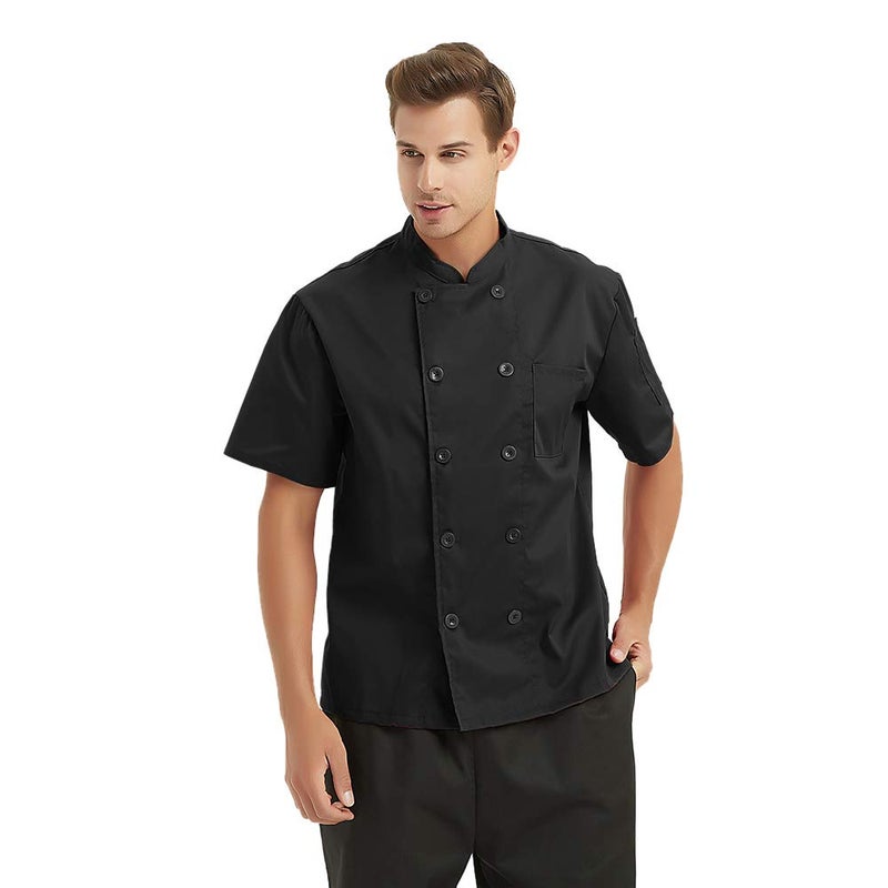 TopTie Unisex Short Sleeve Chef Coat Jacket, Black - Image 3