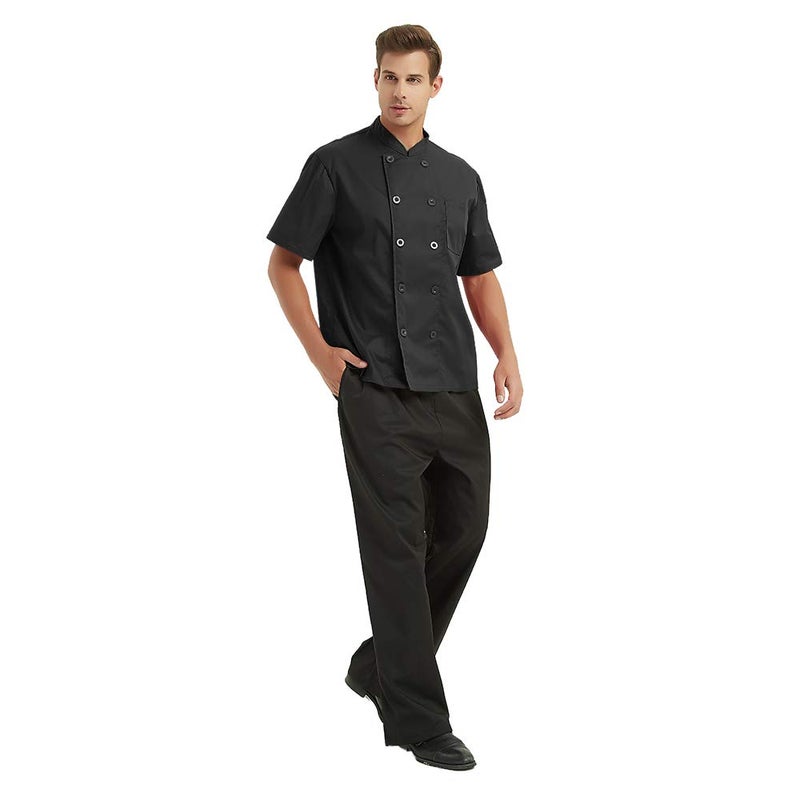 TopTie Unisex Short Sleeve Chef Coat Jacket, Black - Image 5