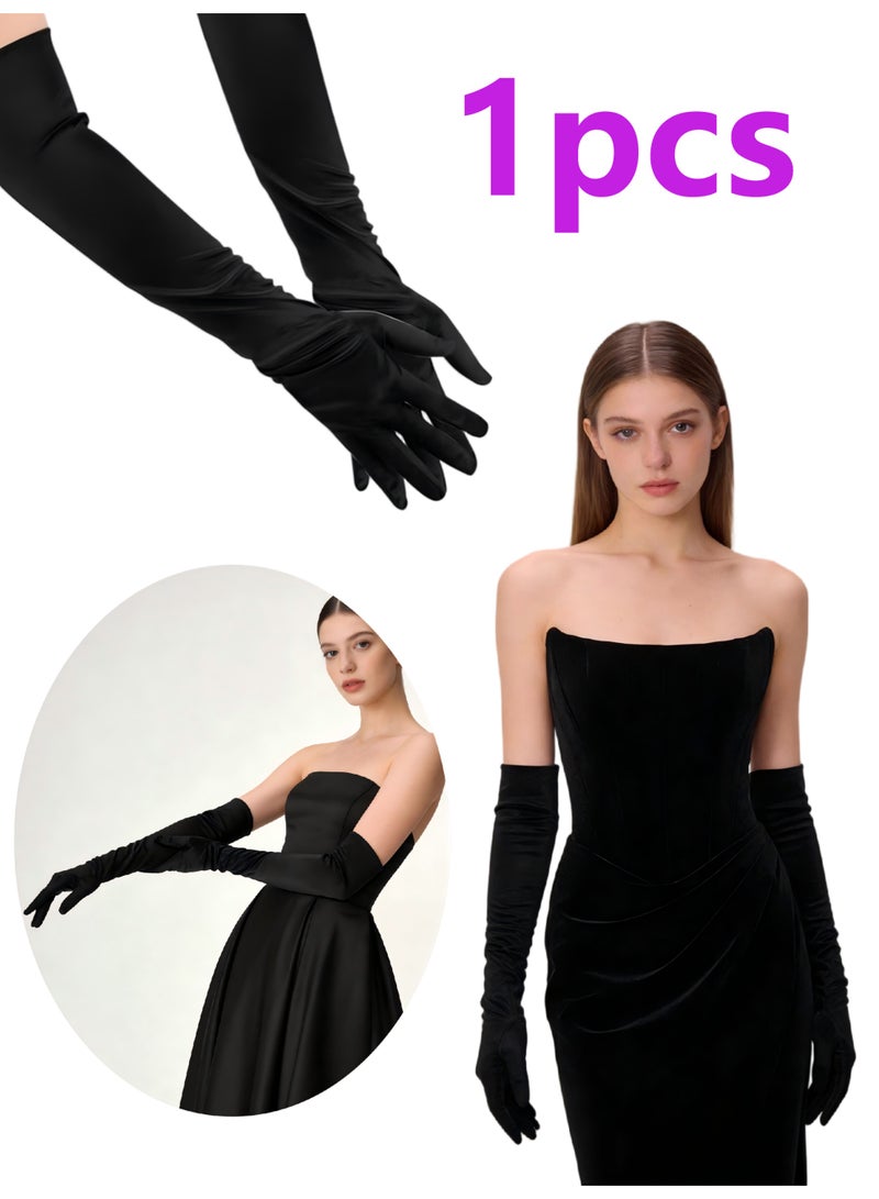 1pairs Long Evening Party Gloves for Women,Long Satin Gloves Elbow Length Opera Gloves Princess Wedding Gloves Costume Gloves Bridal Evening Gloves Party Prom - Image 1