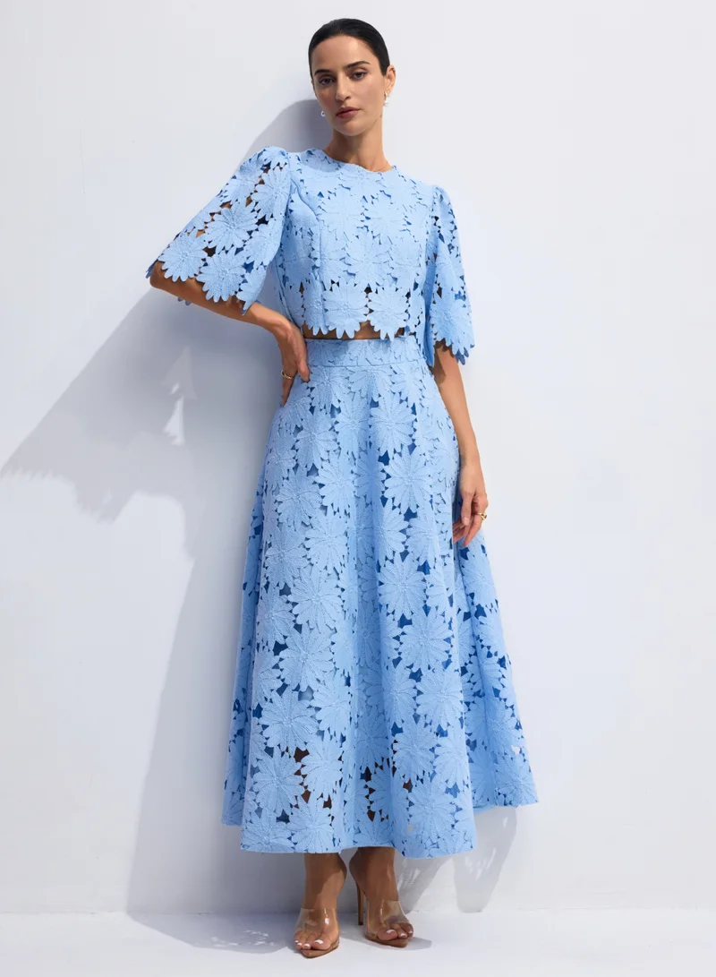 سنفير Madeline Lace Embroidered Top & Maxi Skirt Set
